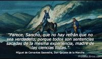 Parece, Sancho, que no hay refrn que no sea verdadero, porque todos son sentencias sacadas de la mesma experiencia, madre de las ciencias todas.